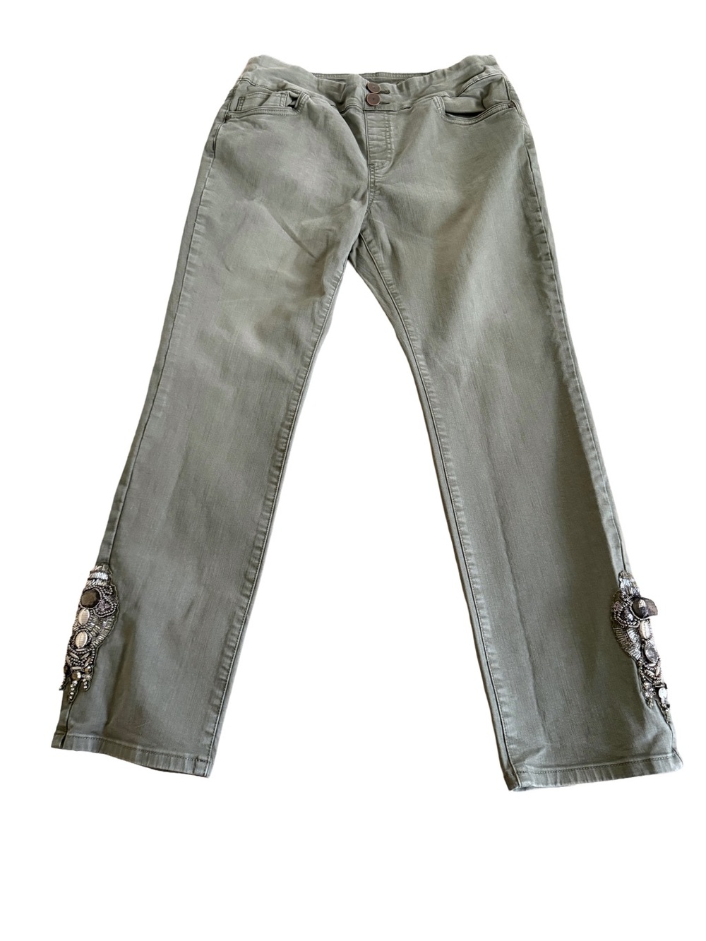 SOFT SURROUNDINGS Olive Green Embellished Pull On Jeans Pants Small  32x28